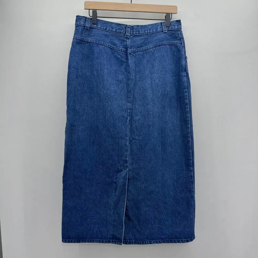 VTG Modern Essentials Long Denim Wrap Skirt Womens 16 Cottagecore 90s‎ Grandma